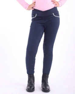 QHP Junior Riding Tights Kathleen Full Grip Navy